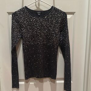 Dressbarn Black Sequin Long Sleeve Crewneck Sweater
